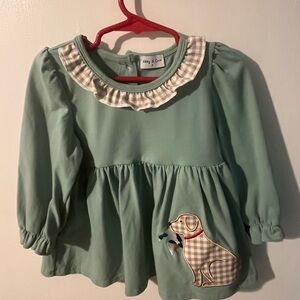 Abbie and Evie size 2 Sage green with puppy